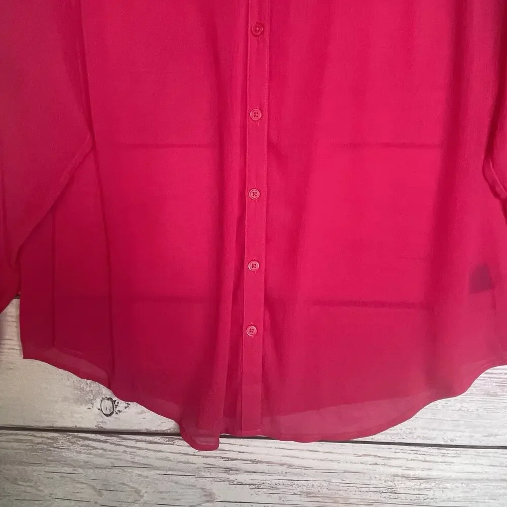 Torrid Chiffon Buton Down Size 1X Long Sleeve Blouse Pink BOHO - Picture 8 of 16